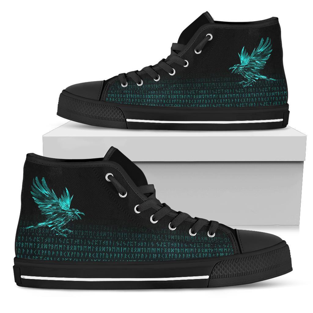 Viking High Top Shoes The Raven Of Odin Rune Cyan RLT12