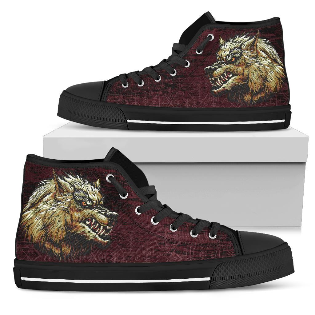 Viking High Top Shoes Fenrir On The Blood Moon Background RLT12
