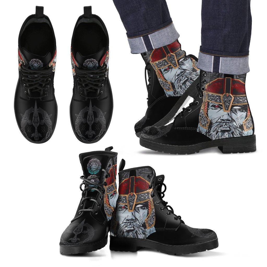 Viking Leather Boots Odin Valknut and Triple Horn RLT12
