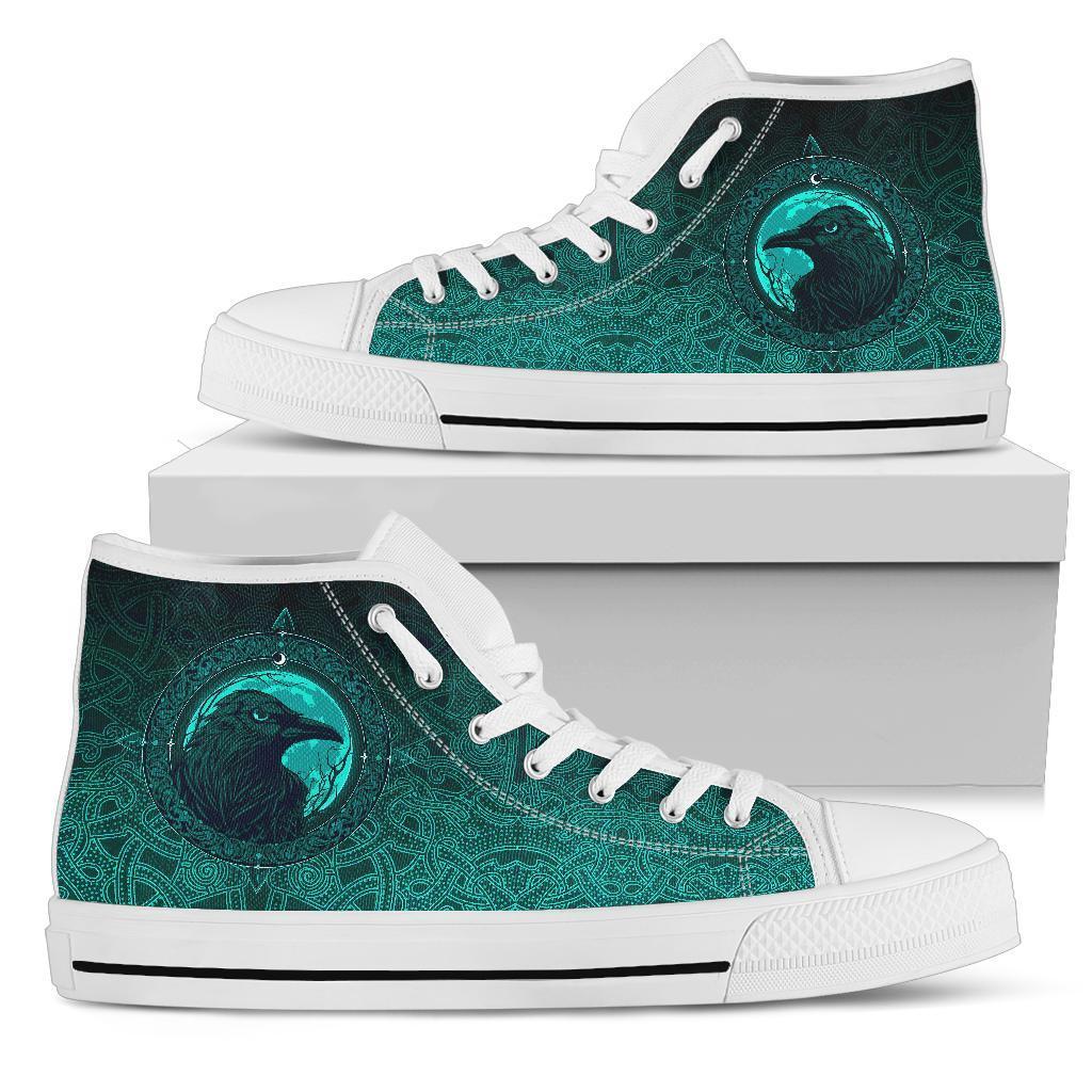 Viking High Top Shoes, Ethnic Odin Raven Cyan RLT12