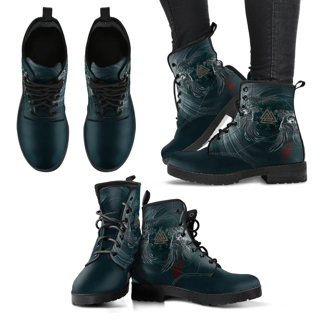 Viking Leather Boots Ravens Skull Tattoo 9 RLT12