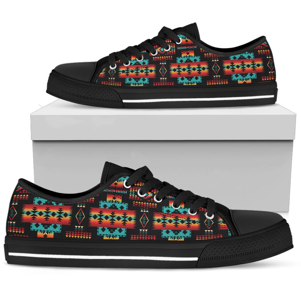 Navy Native Tribes Pattern Native American Low Top Shoes LT10