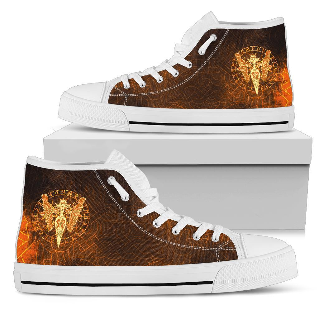Viking High Top Shoes Gold Spear Of The God Odin Gungnir and Two Gold Ravens RLT12
