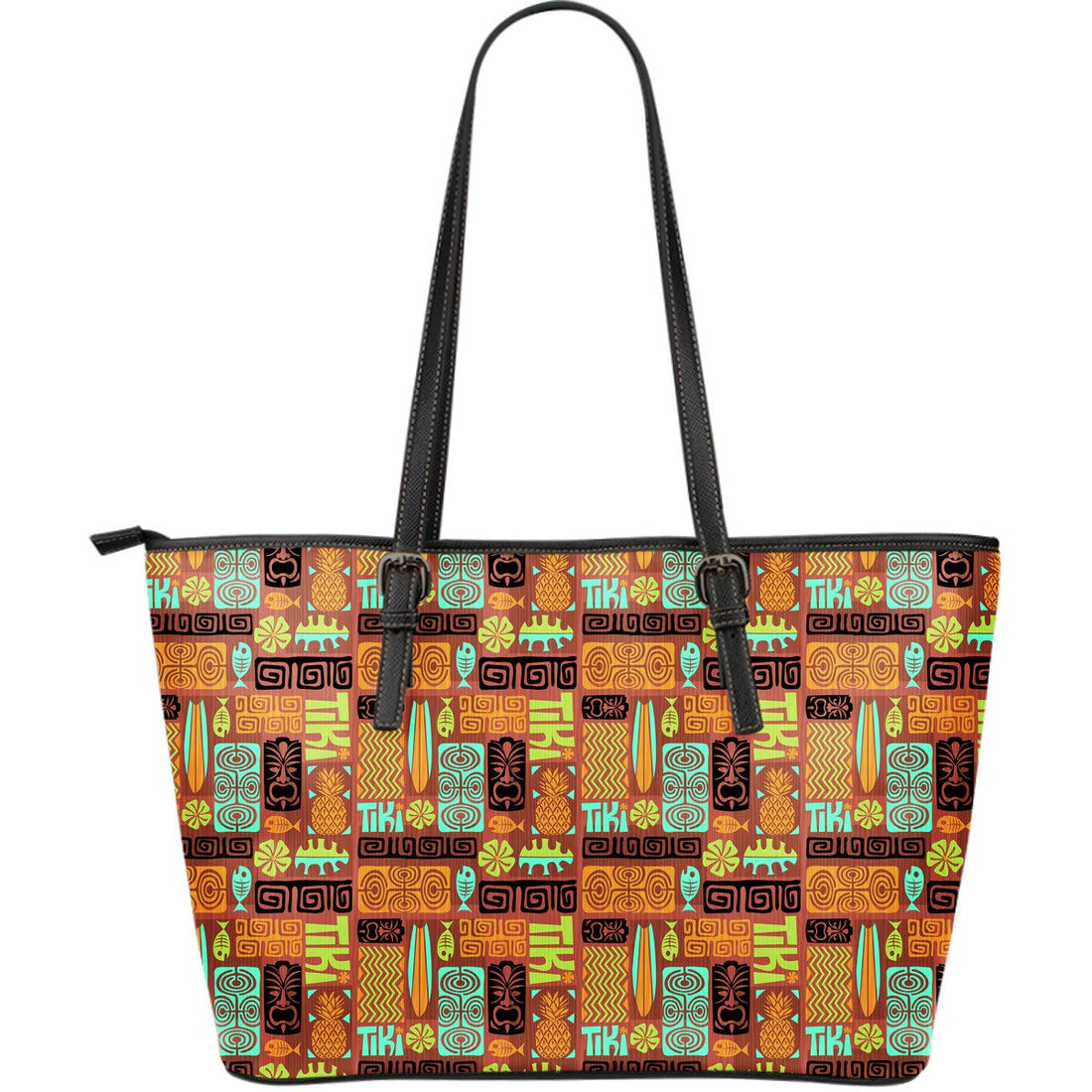 Hawaii Tiki Pattern 04 Leather Tote
