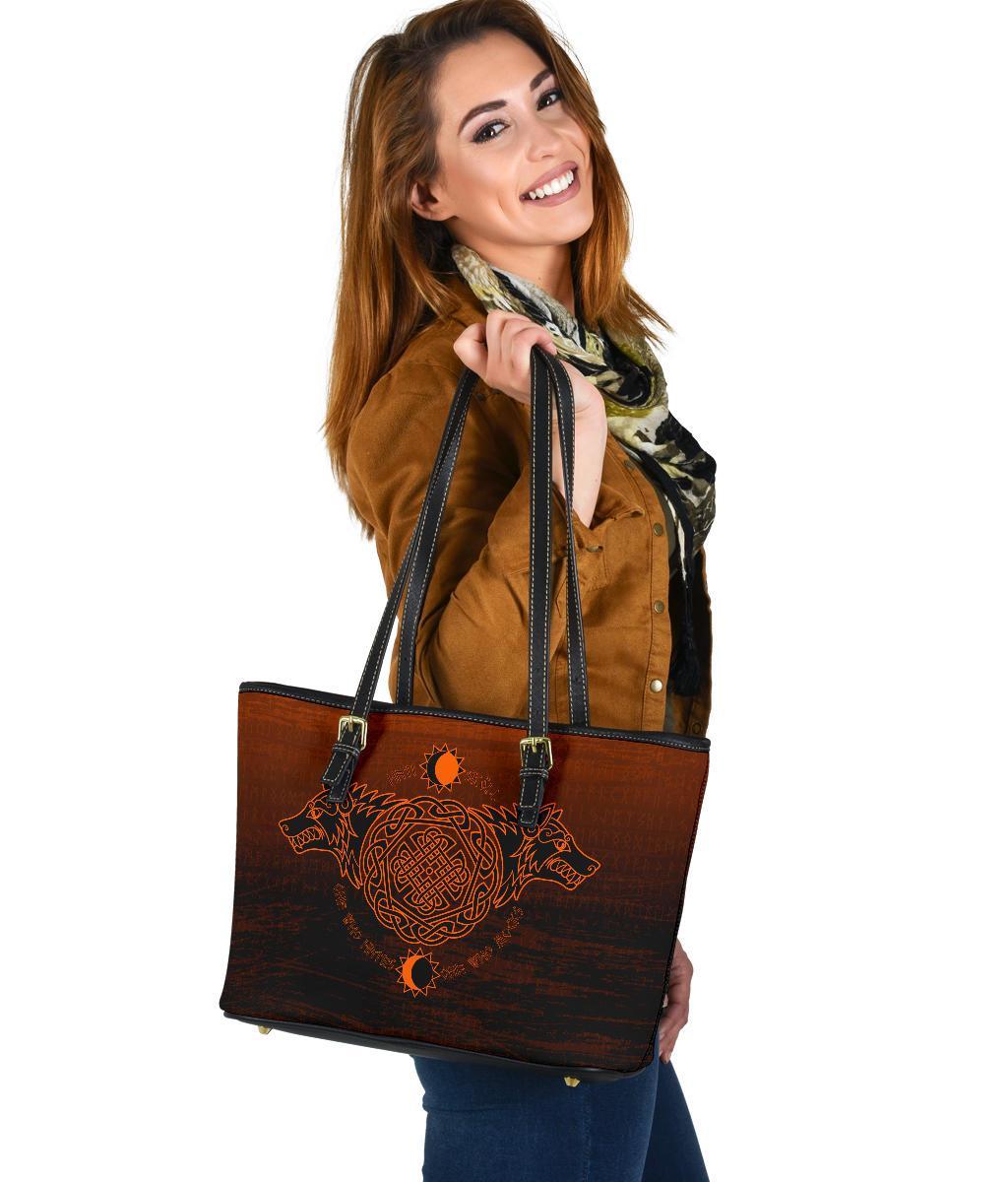Viking Small Leather Tote, Skoll and Hati Orange RLT12