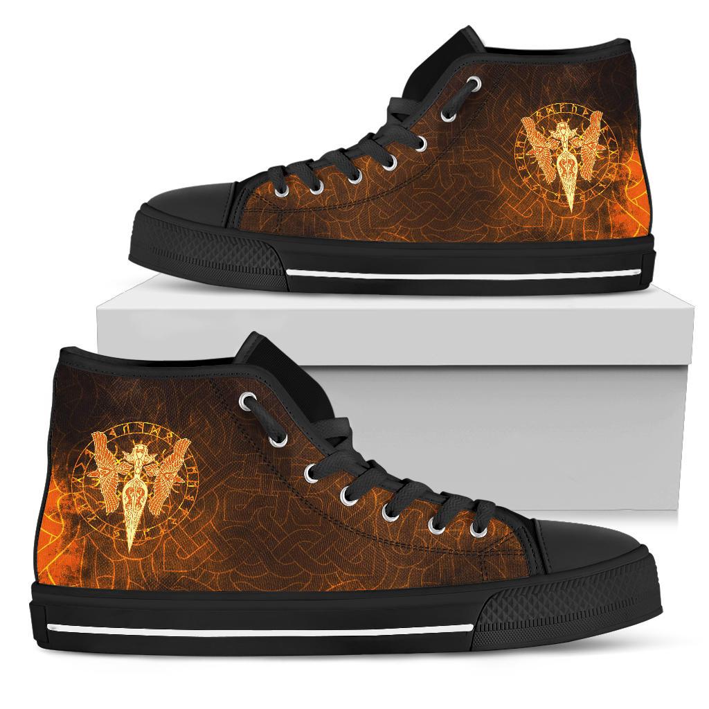 Viking High Top Shoes Gold Spear Of The God Odin Gungnir and Two Gold Ravens RLT12
