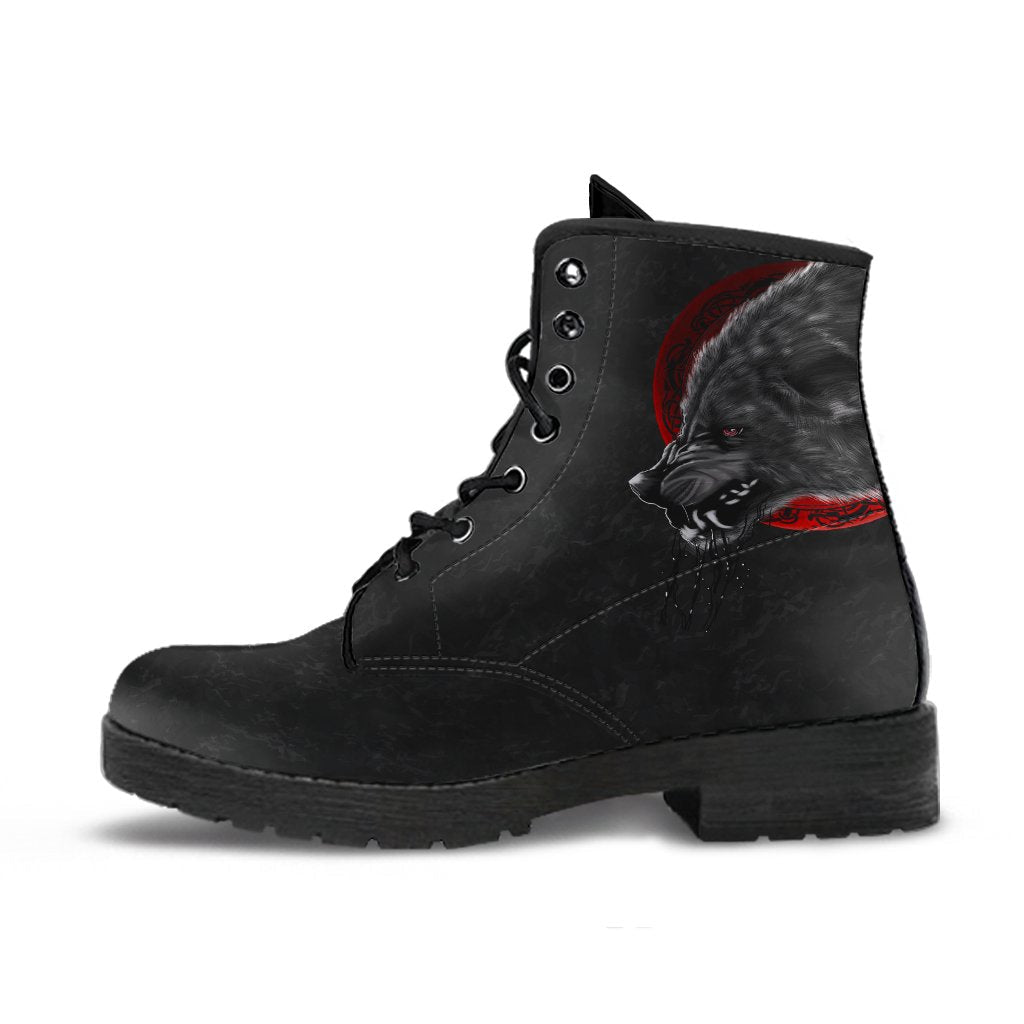 Viking Leather Boots Wolf and Blood Moon RLT12