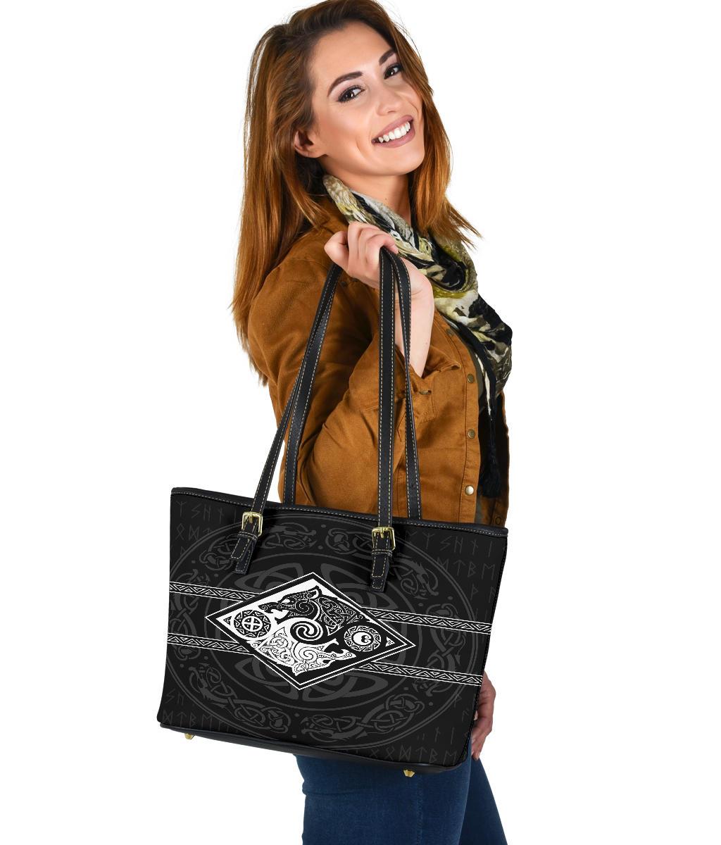 Vikings Small Leather Tote The Wolves, Skoll and Hati RLT12