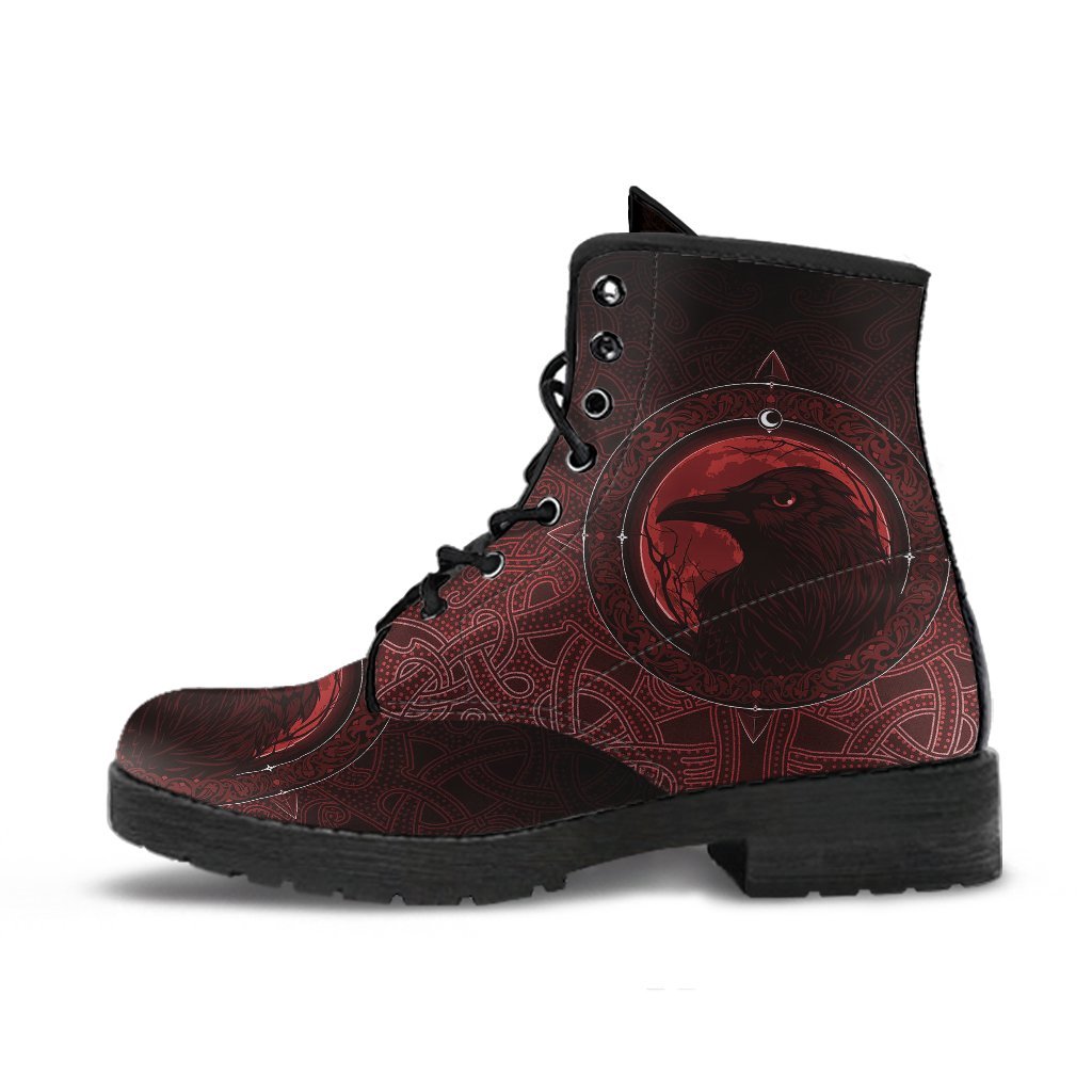 Viking Leather Boots, Ethnic Odin Raven Red RLT12