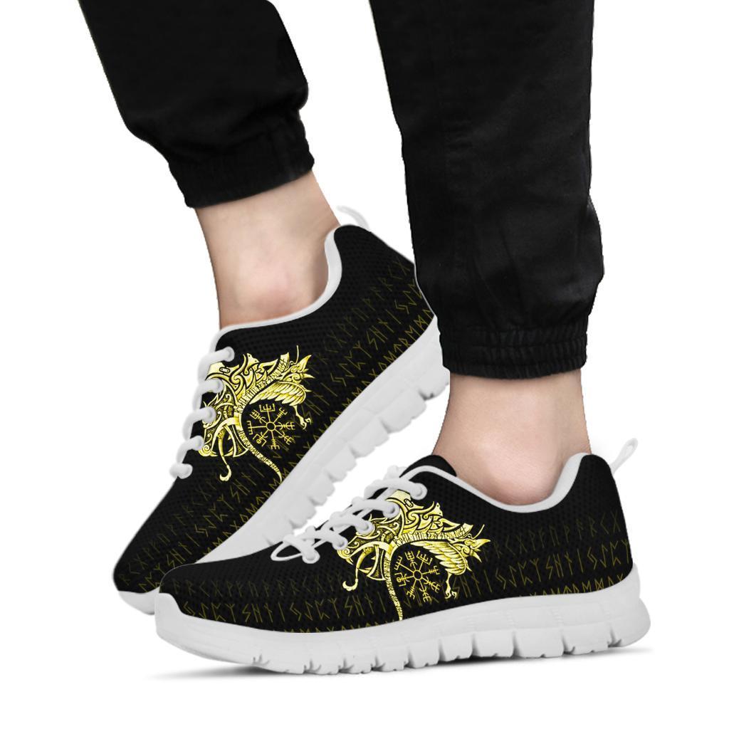 Viking Sneakers, Fenrir Raven and Vegvisir Tattoo Yellow RLT12