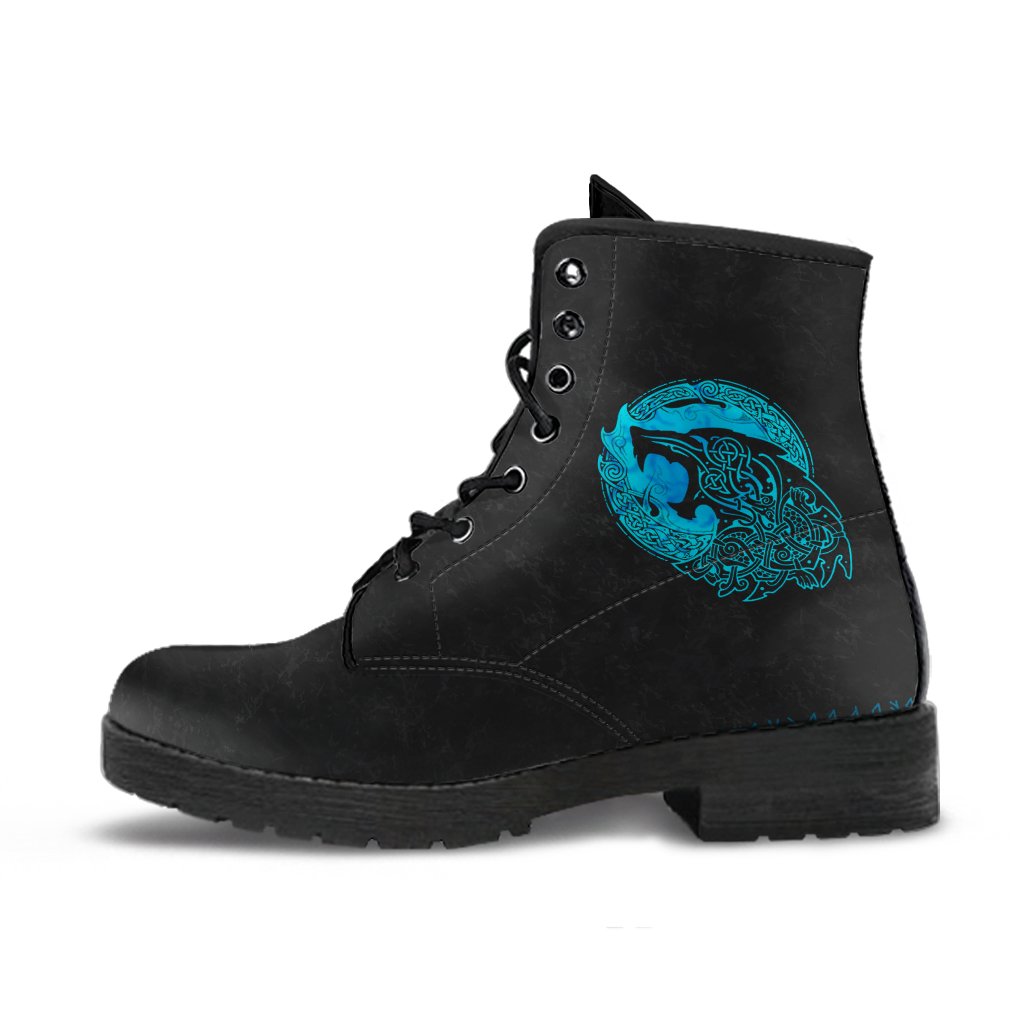 Viking Leather Boots Fenrir Wolf Cyan RLT12