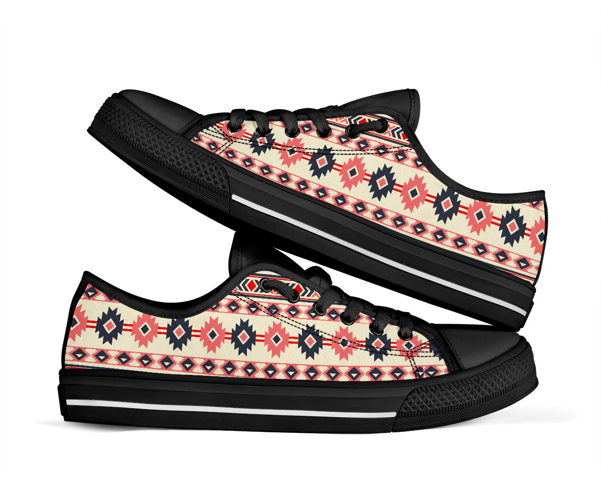 Pink and Navy Pattern Native American No Box Low Top Shoes Black LT10