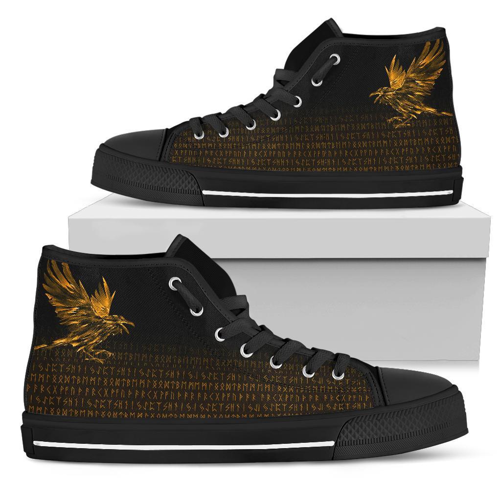 Viking High Top Shoes The Raven Of Odin Rune, Gold RLT12