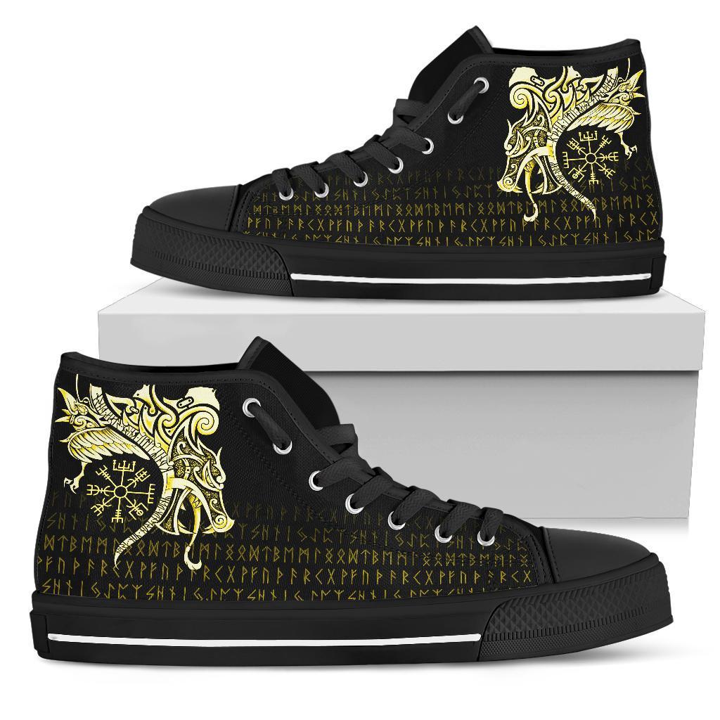Viking High Top Shoes, Fenrir Raven and Vegvisir Tattoo Yellow RLT12