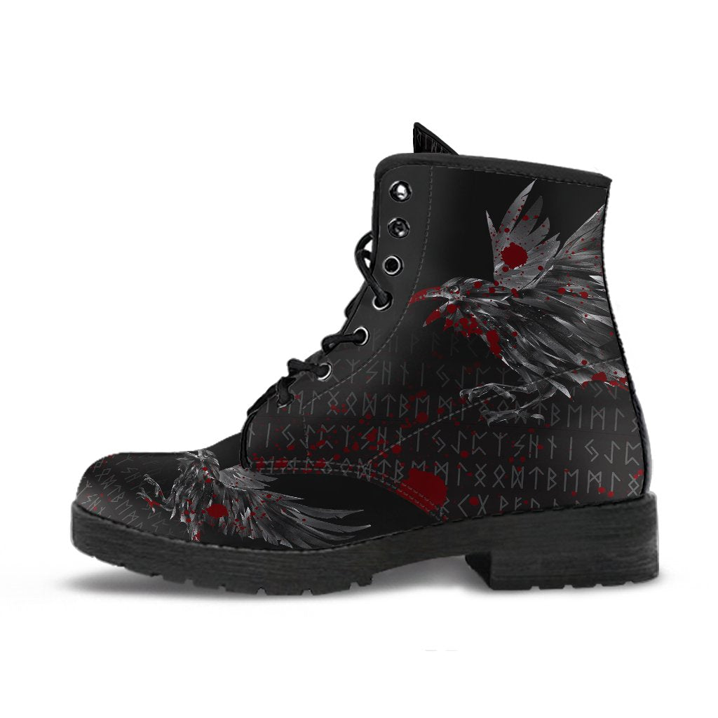 Viking Leather Boots Odin Huginn and Muninn Rune Blood RLT12
