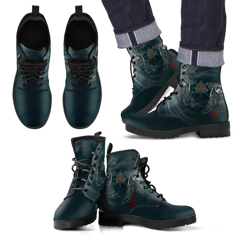 Viking Leather Boots Ravens Skull Tattoo 9 RLT12