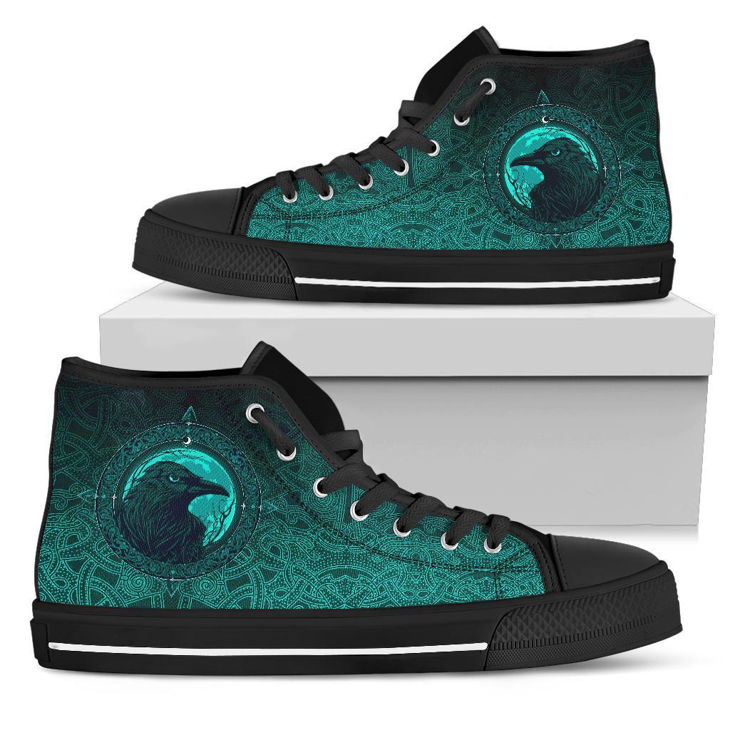 Viking High Top Shoes, Ethnic Odin Raven Cyan RLT12