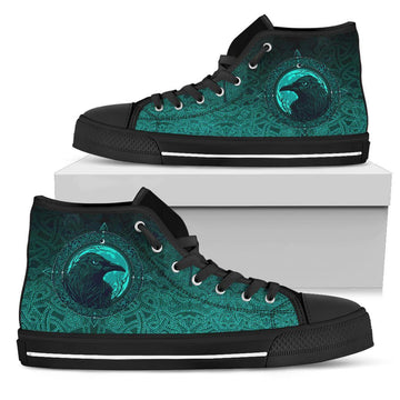 Viking High Top Shoes, Ethnic Odin Raven Cyan RLT12
