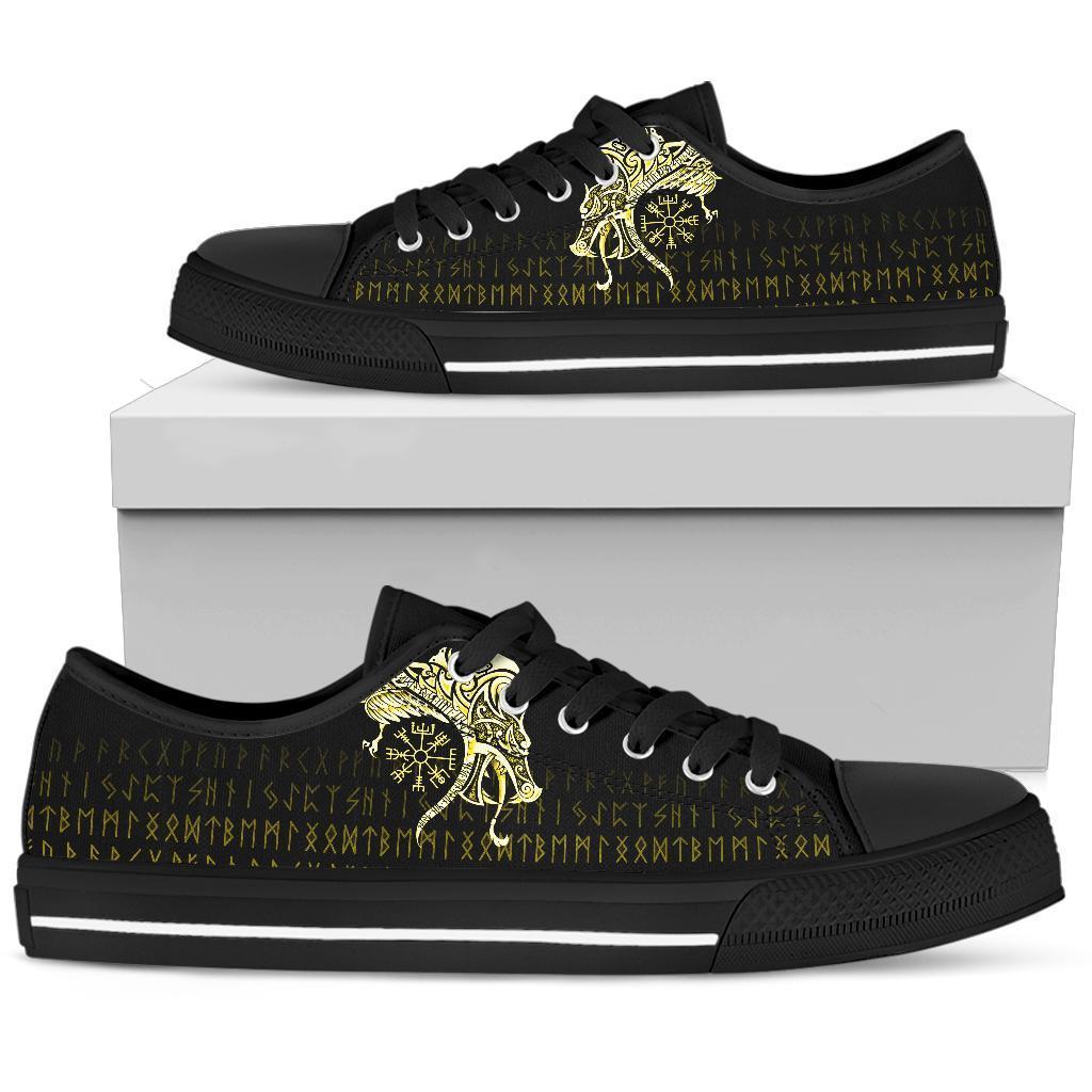 Viking Low Top Shoes, Fenrir Raven and Vegvisir Tattoo Yellow RLT12
