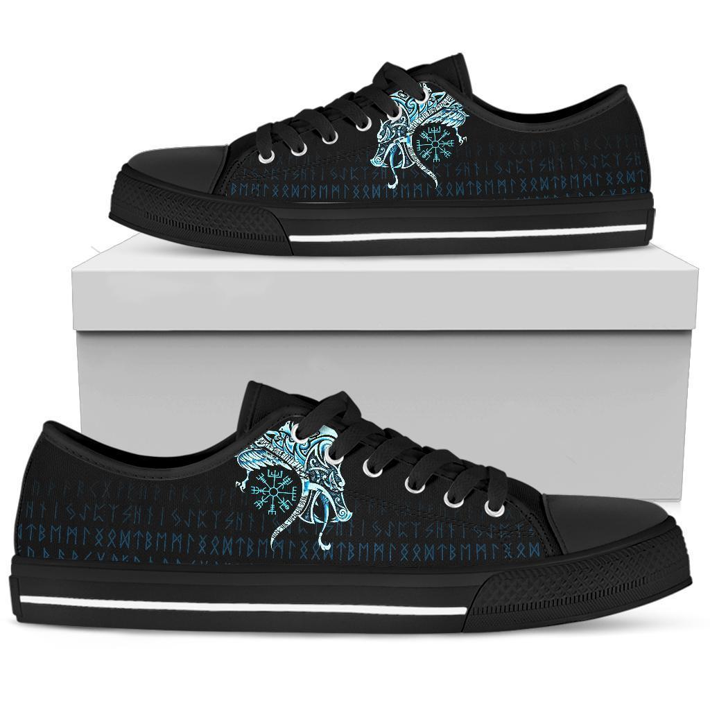 Viking Low Top Shoes, Fenrir Raven and Vegvisir Tattoo Cyan RLT12