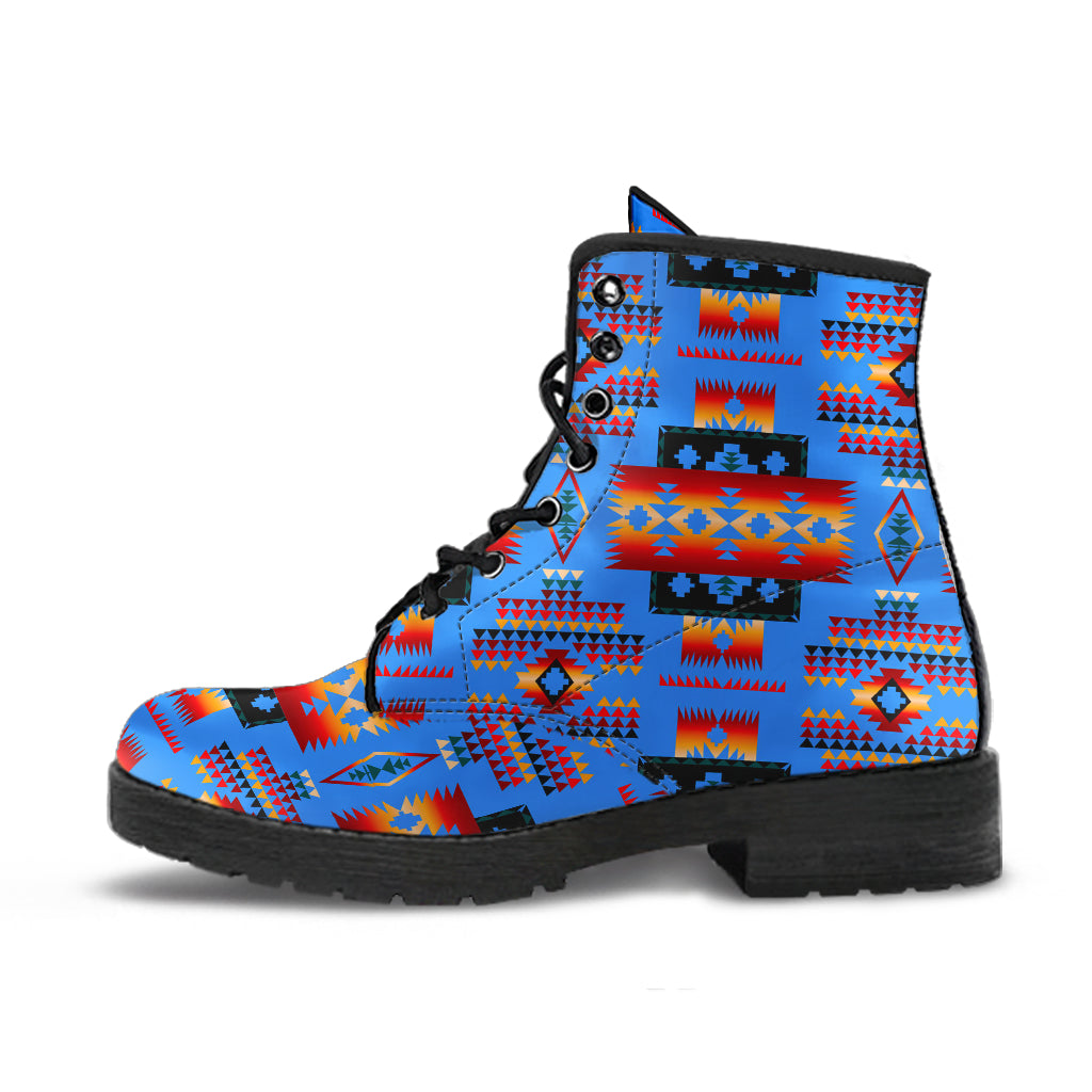 Dark Blue Native Tribes Pattern Native American Leather boots LT10