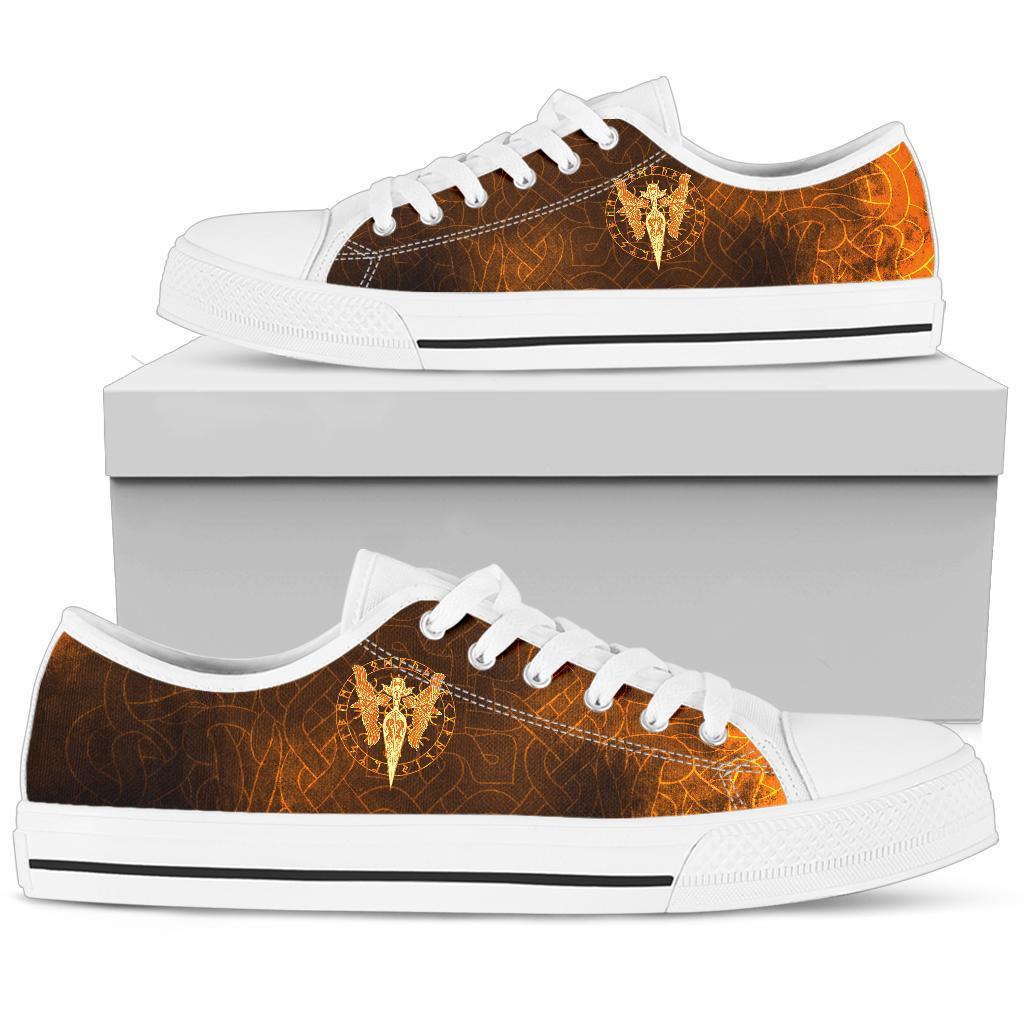 Viking Low Top Shoes Gold Spear Of The God Odin Gungnir and Two Gold Ravens RLT12