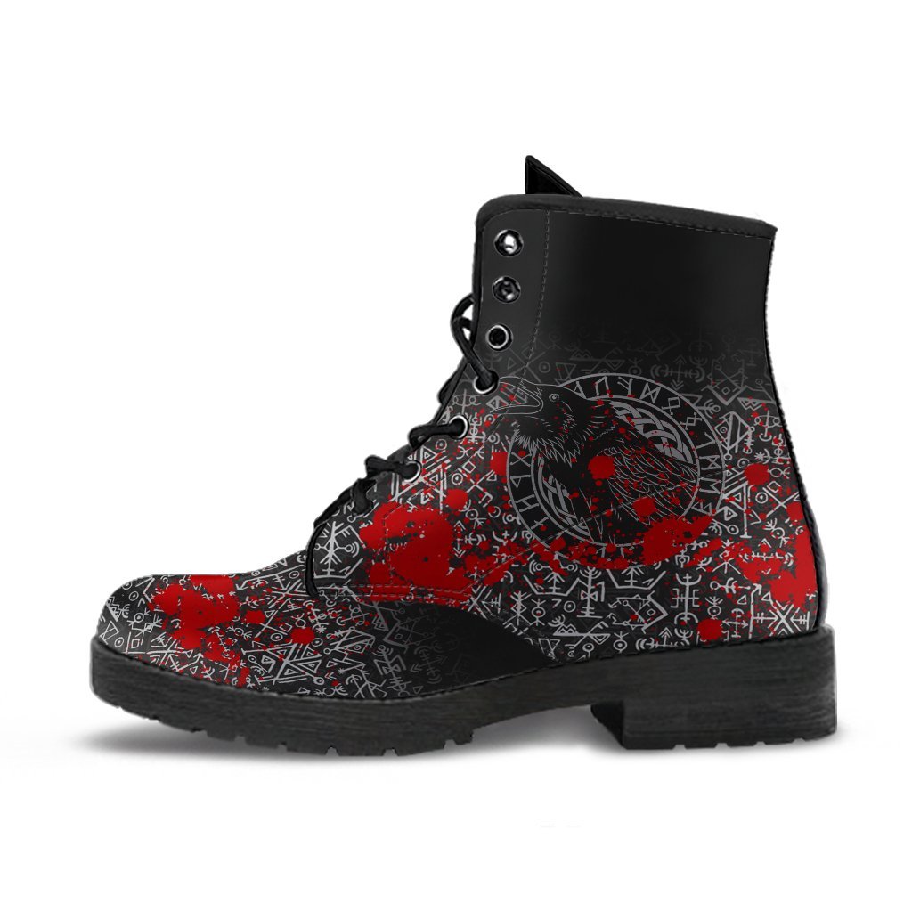 Viking Leather Boots Odin Raven Rune Futhark Blood RLT12
