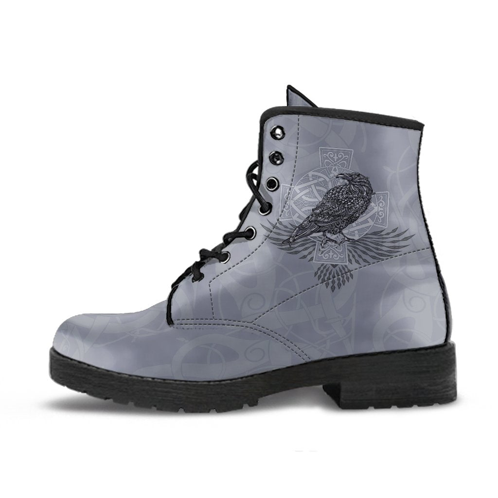 Viking Leather Boots Odin's Celtic Raven Scandinavian Tattoo RLT12