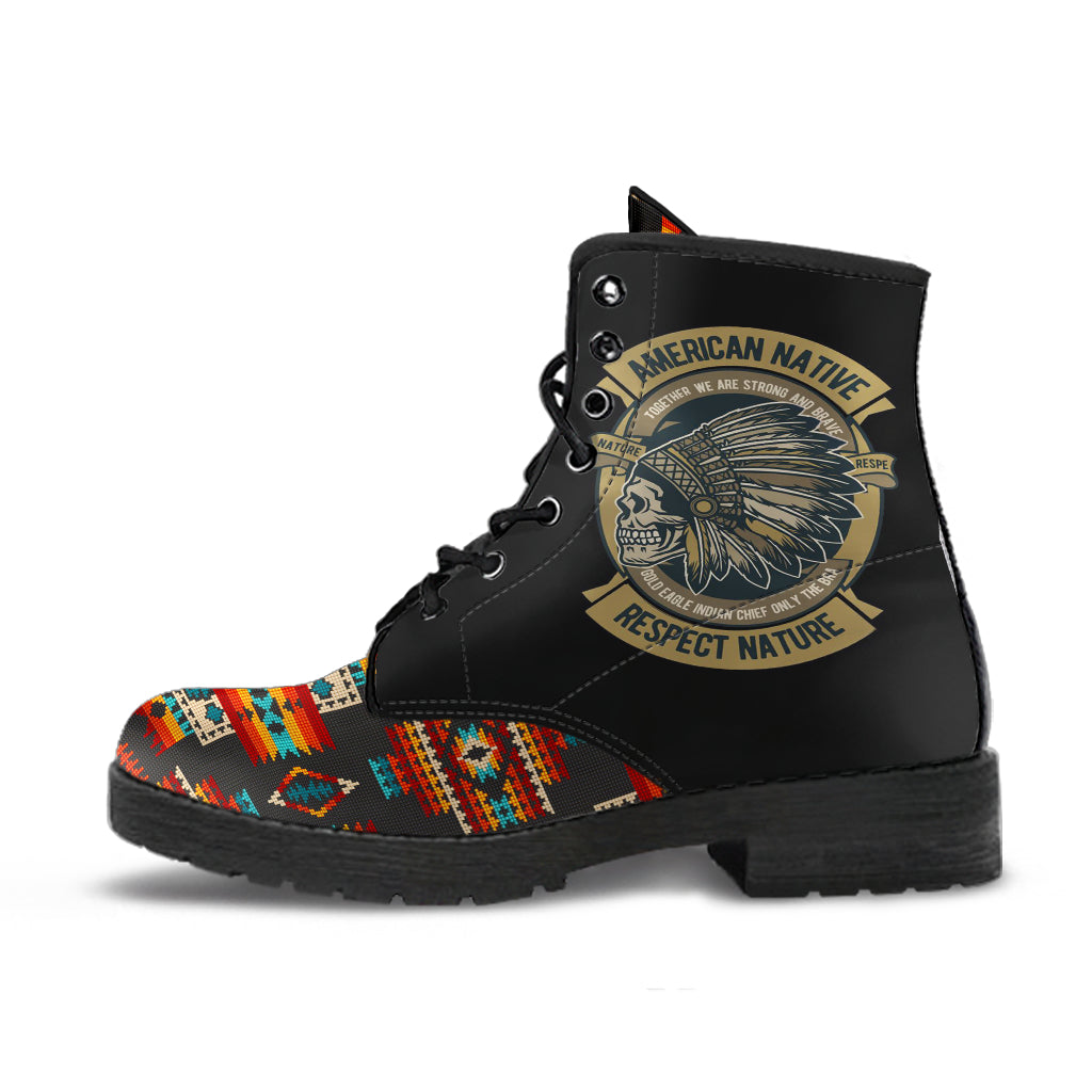 Skull Black Pattern Native American Leather Boots LT10