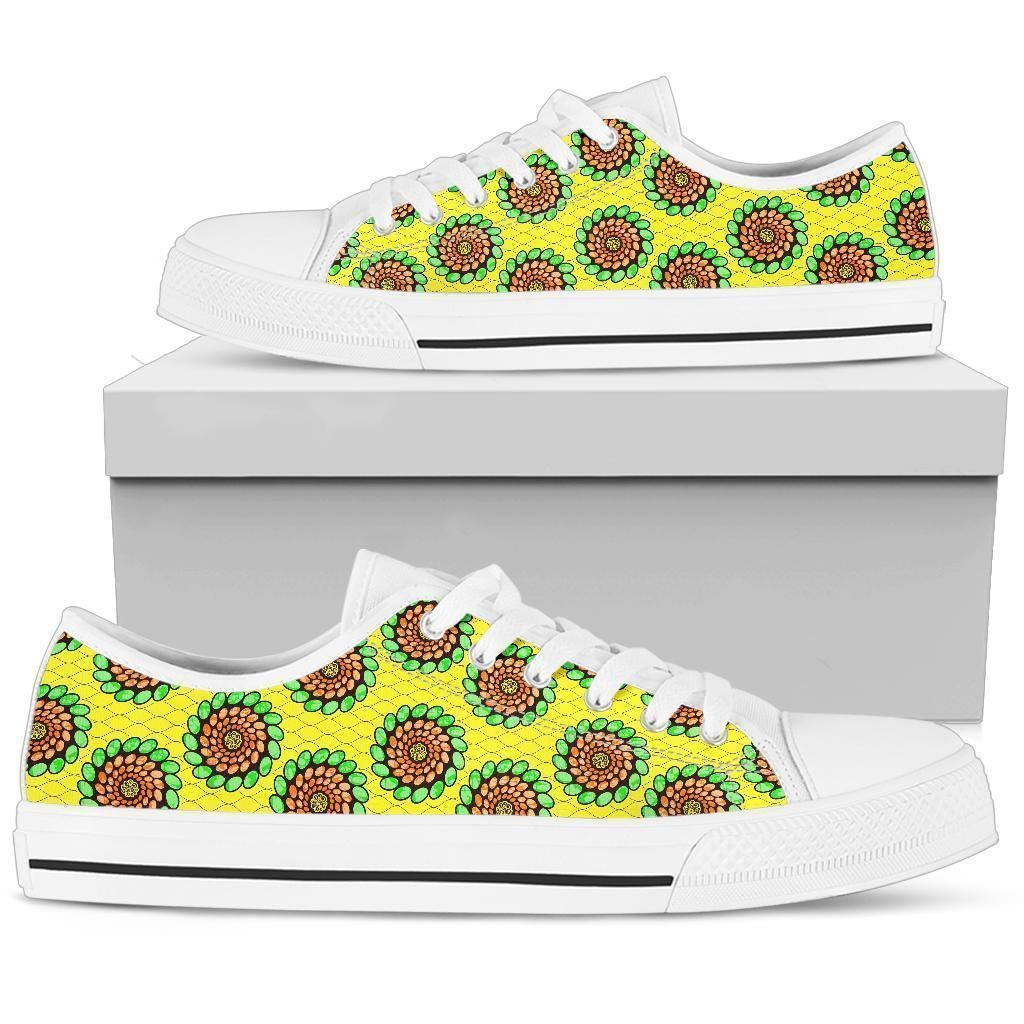 African Shoes - Ankara Green Spirals Low Top