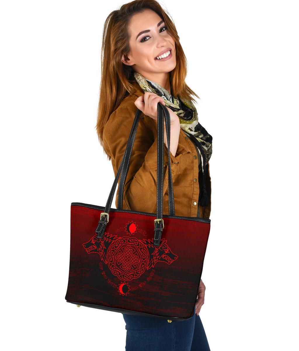 Viking Small Leather Tote Bag, Skoll and Hati RLT12