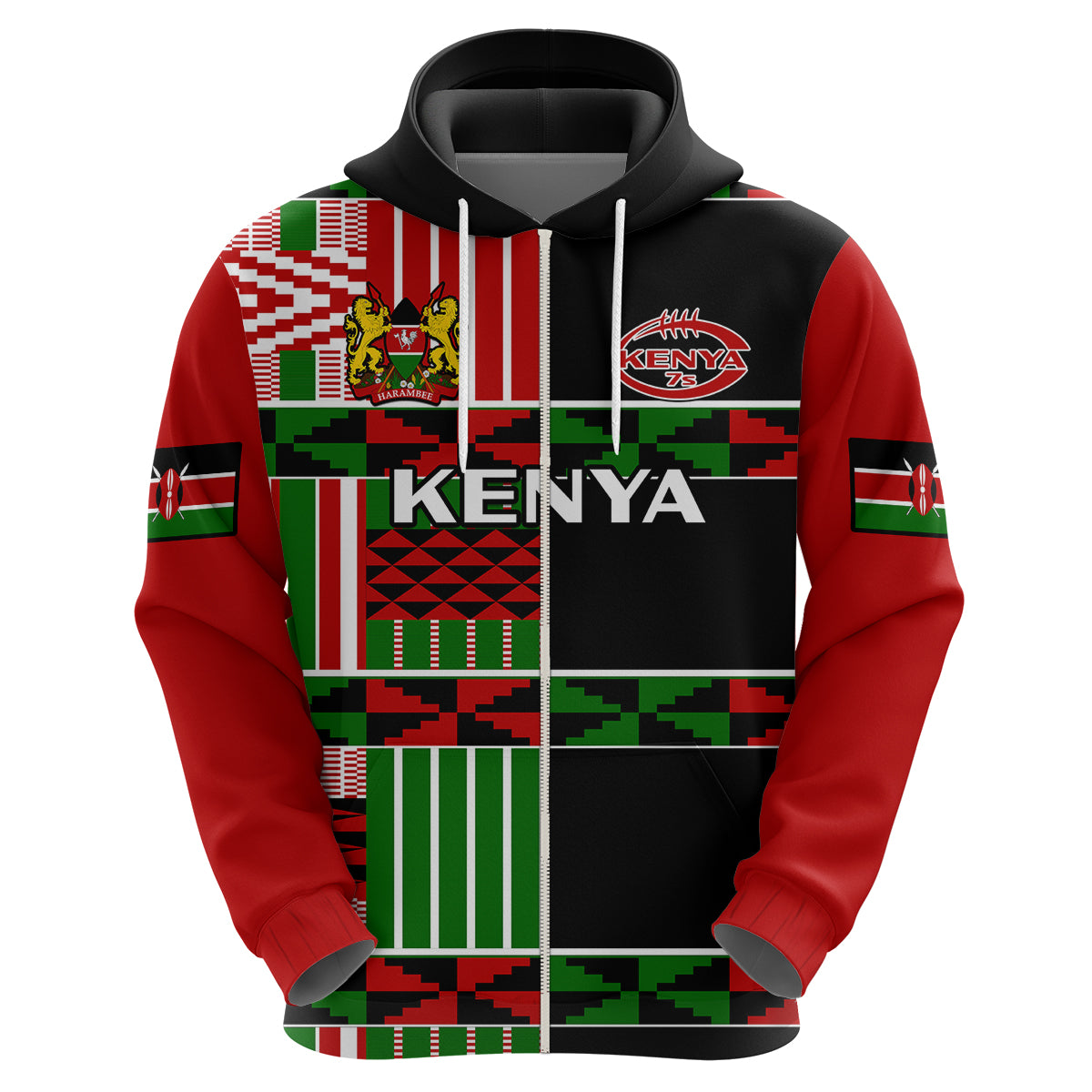 Custom Kenya Rugby Sevens Kenyan Pattern Version Hoodie LT14