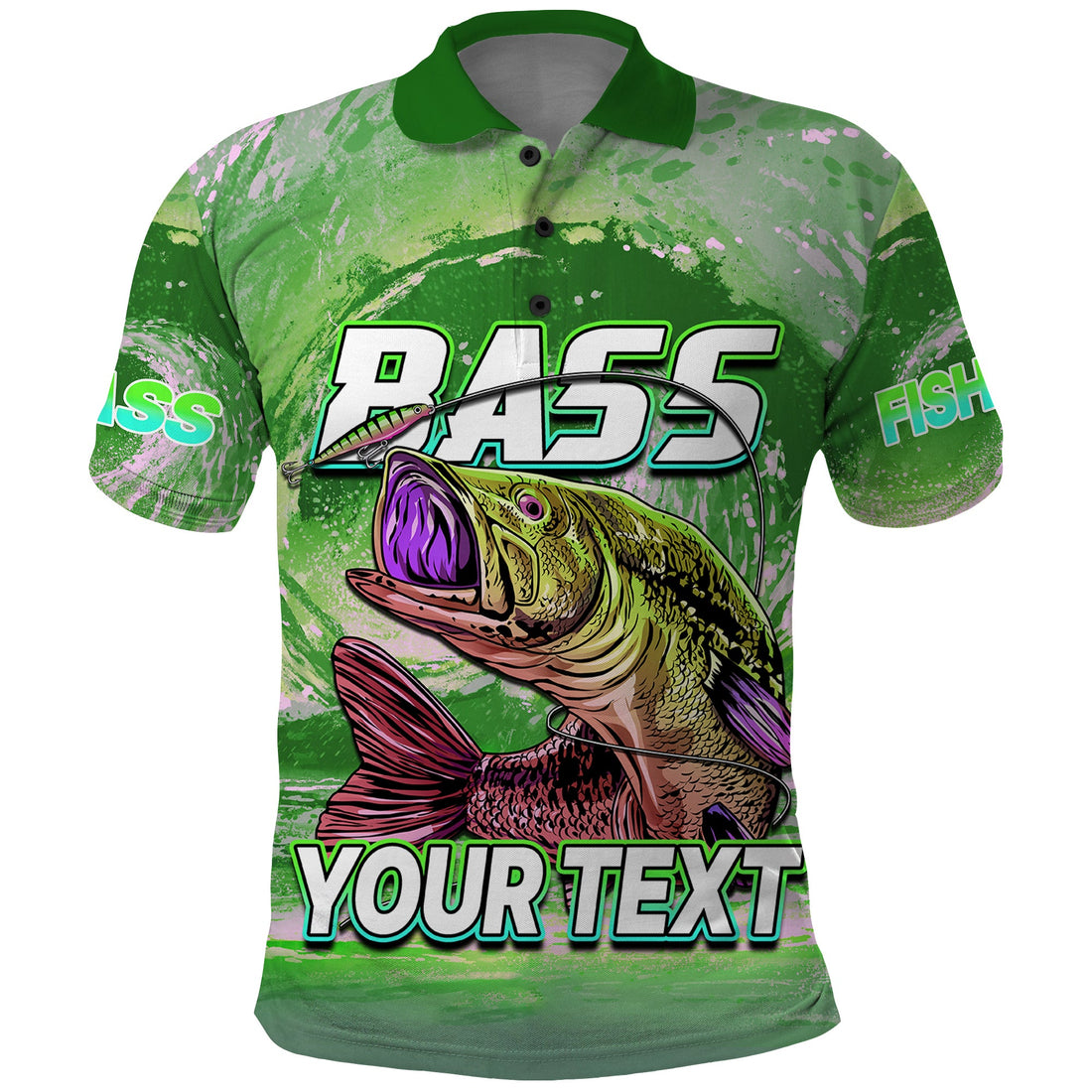 Custom Bass Fishing is Life Hook Sport Largemouth Green Polo Shirt LT9