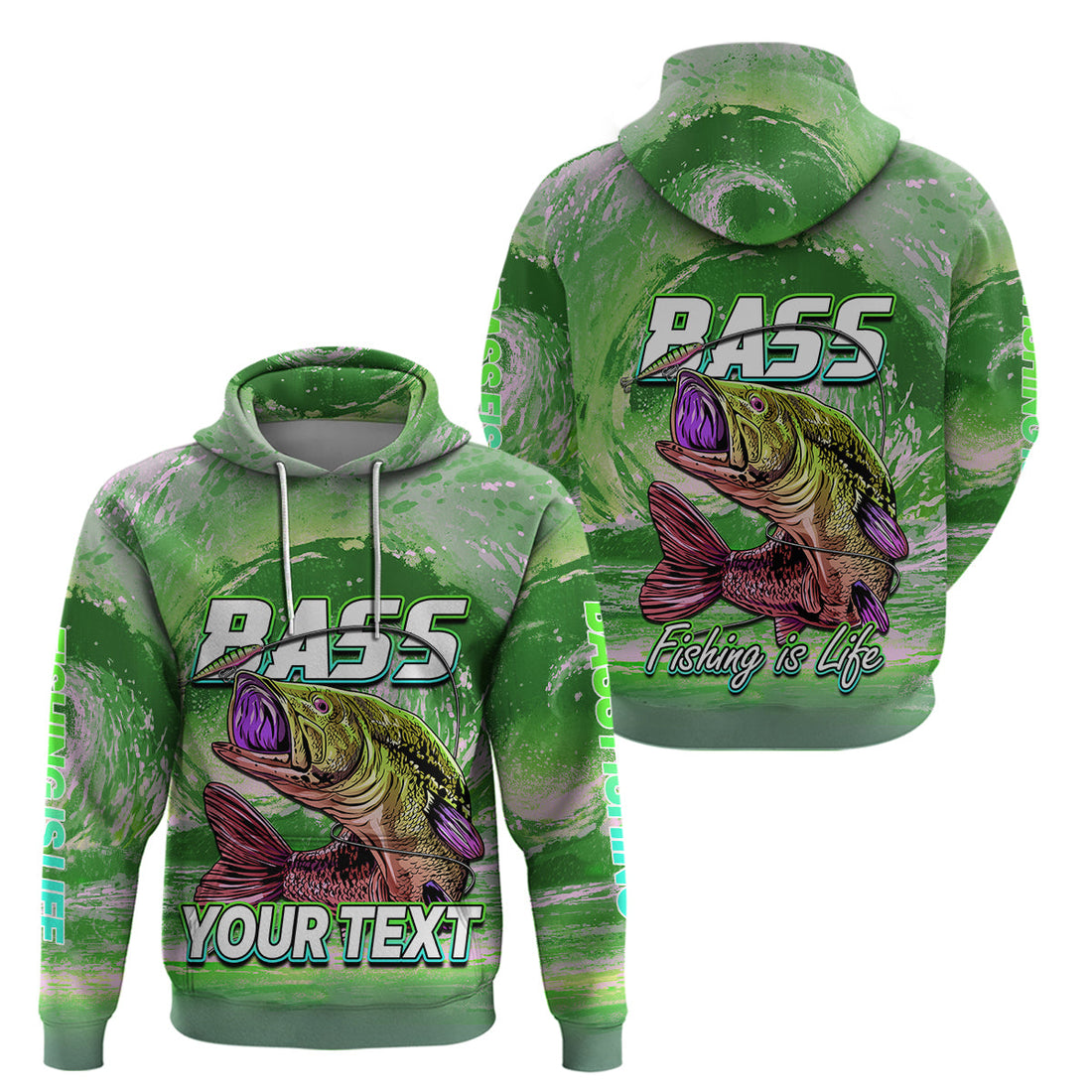 Custom Bass Fishing is Life Hoodie Hook Sport Largemouth Green LT9