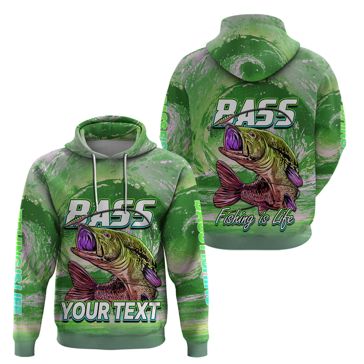 Custom Bass Fishing is Life Hoodie Hook Sport Largemouth Green LT9