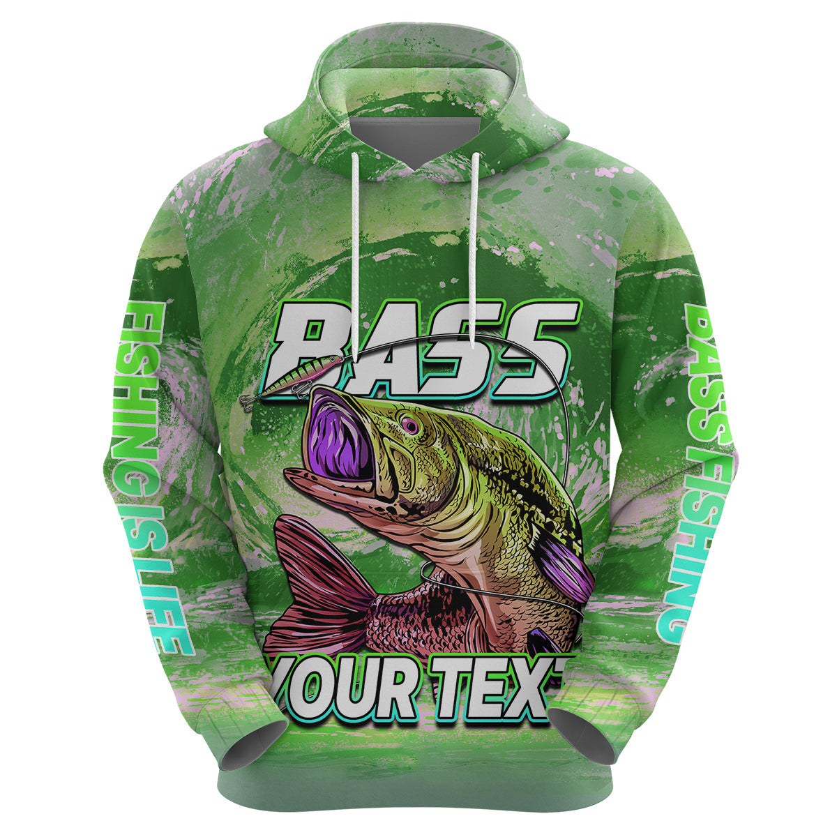 Custom Bass Fishing is Life Hoodie Hook Sport Largemouth Green LT9