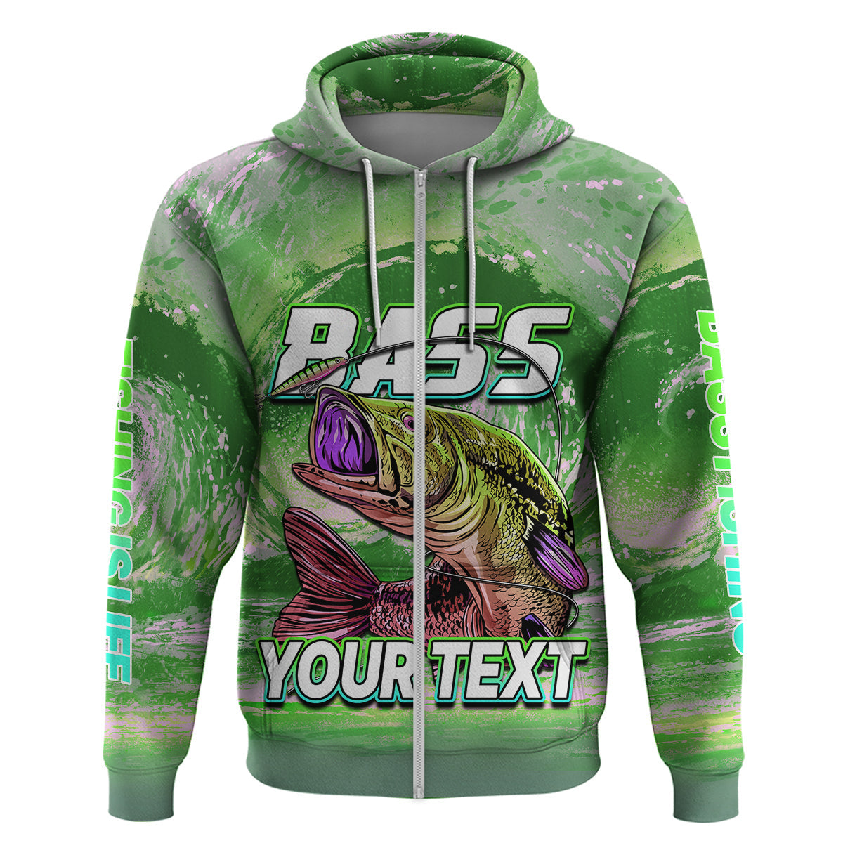 Custom Bass Fishing is Life Hoodie Hook Sport Largemouth Green LT9