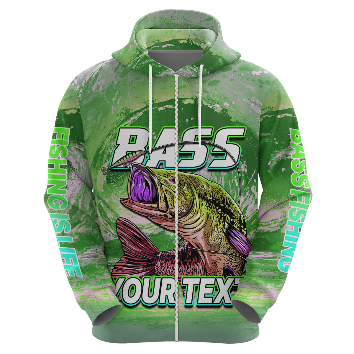 Custom Bass Fishing is Life Hoodie Hook Sport Largemouth Green LT9