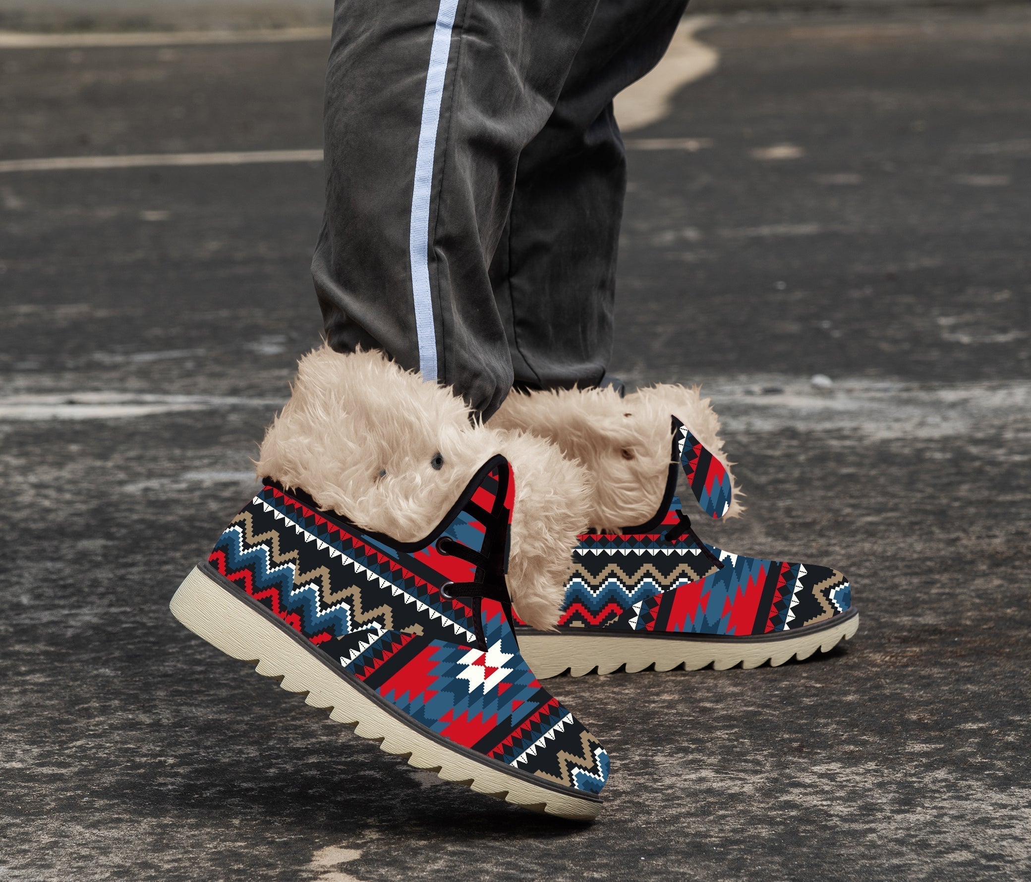 Native American Ornamental Pattern Faux Fur Leather Boots LT10