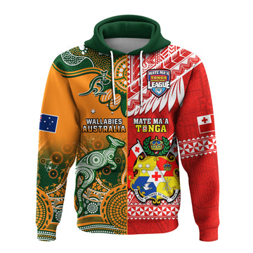 Custom Mate Maa Tonga And Wallabies Rugby Hoodie Polynesian Mix Aboriginal LT14