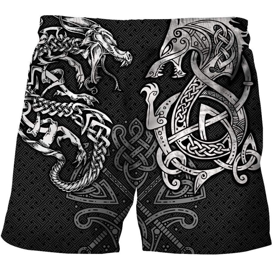 Viking Clothing Viking Wolf and Dragon Tattoo Shorts RLT12