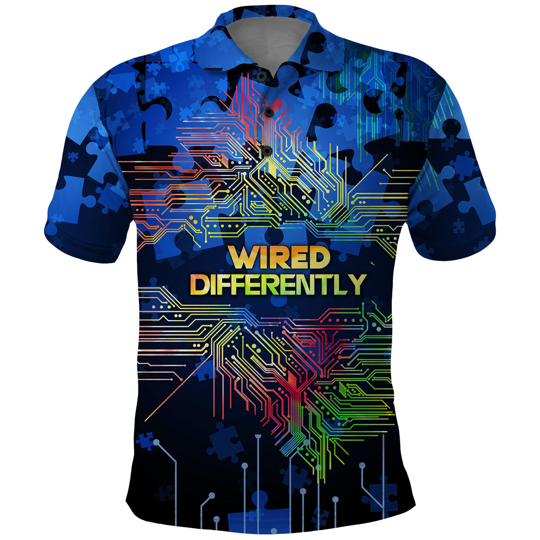 Autism Acceptance Month Neurodiversity Wired Differently Polo Shirt TS07