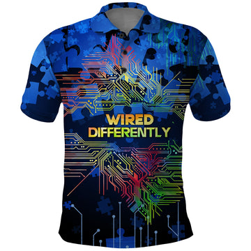 Autism Acceptance Month Neurodiversity Wired Differently Polo Shirt TS07