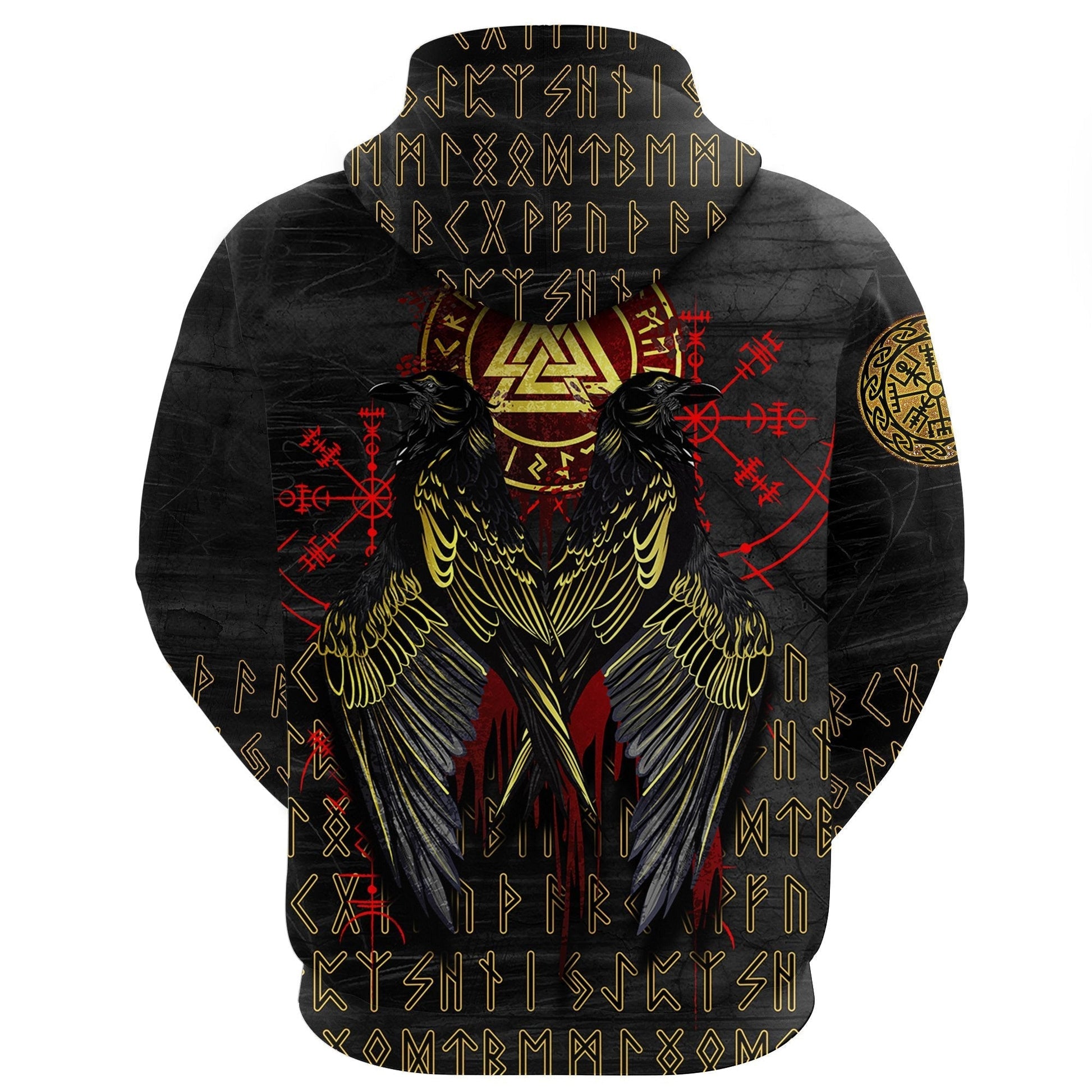 Viking Hoodie Vikings Valknut and Ravens Tattoo RLT12