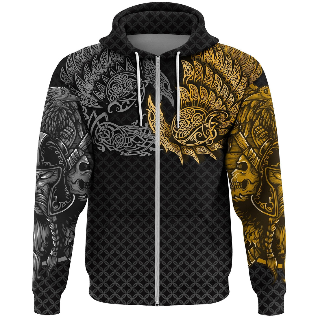 Viking Zip Hoodie Ravens Of Midgard Gold RLT12