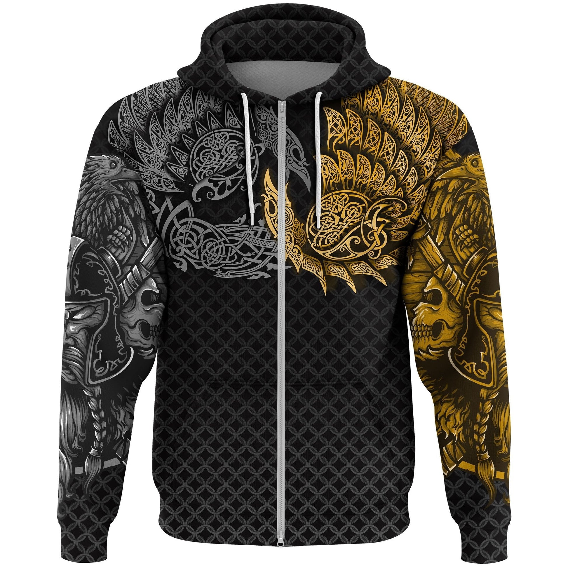 Viking Zip Hoodie Ravens Of Midgard Gold RLT12