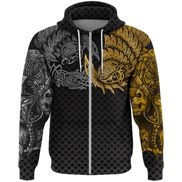 Viking Zip Hoodie Ravens Of Midgard Gold RLT12