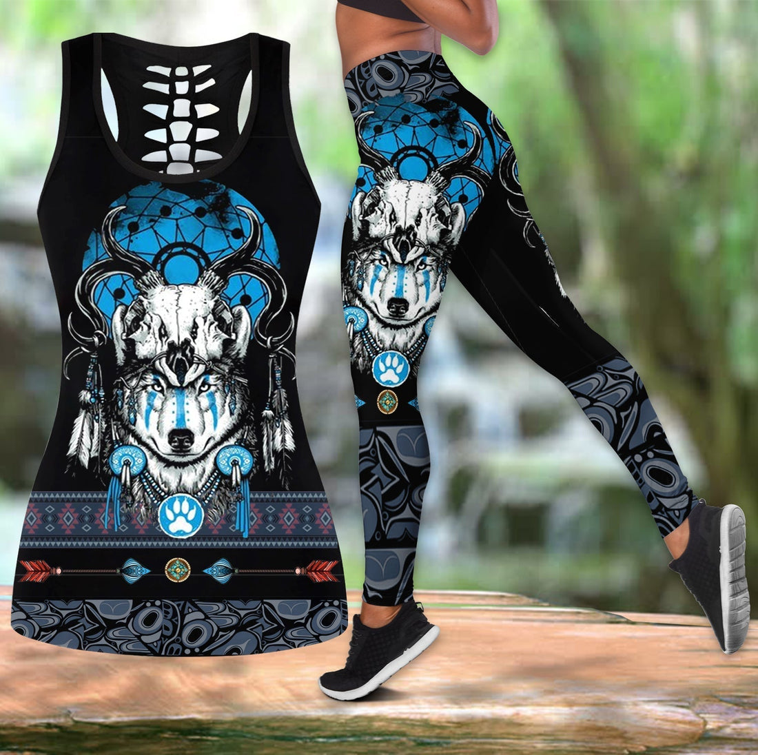 Native American The Wolf and Bison Tank Top and Leggings Sets LT10