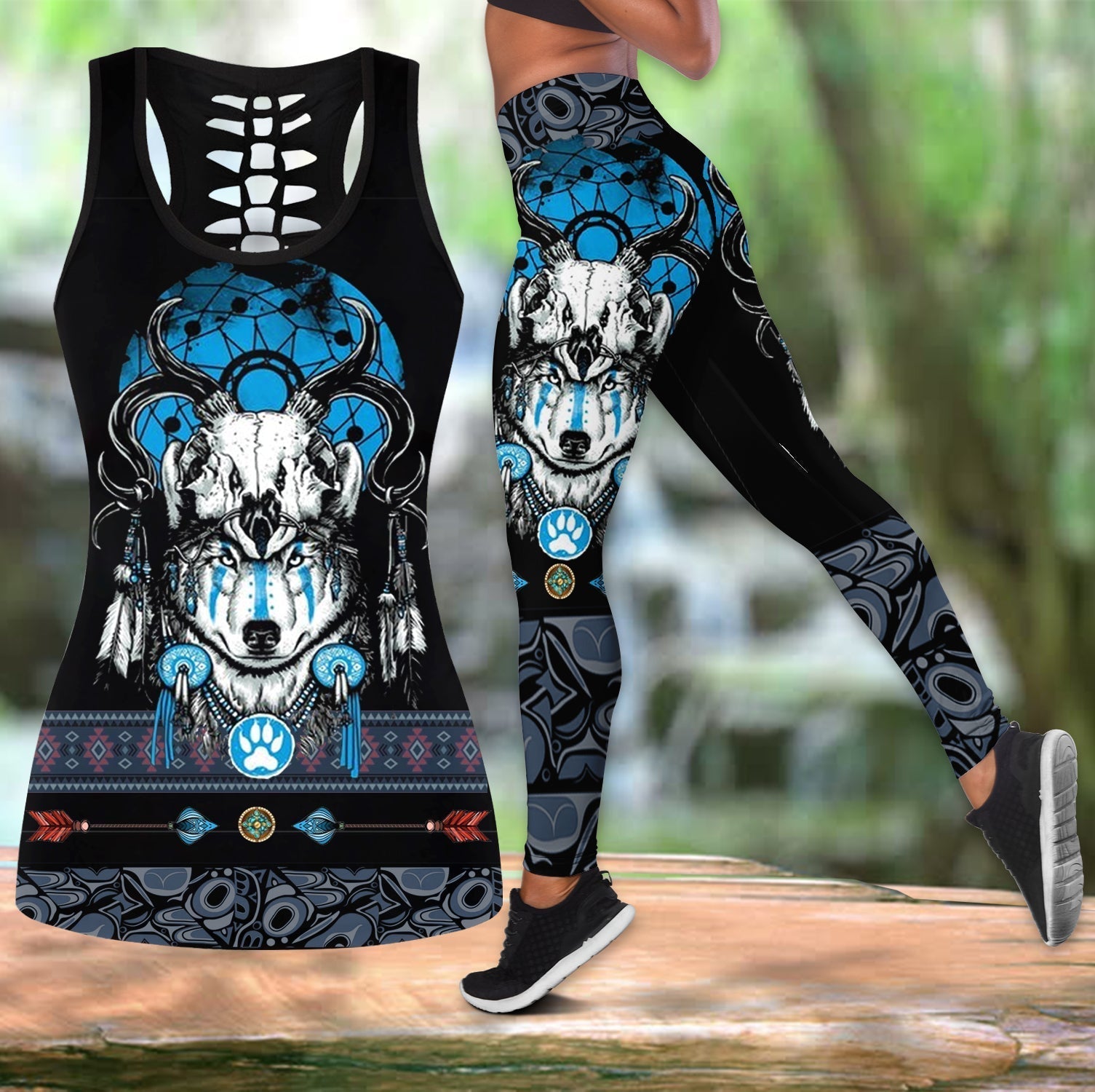 Native American The Wolf and Bison Tank Top and Leggings Sets LT10