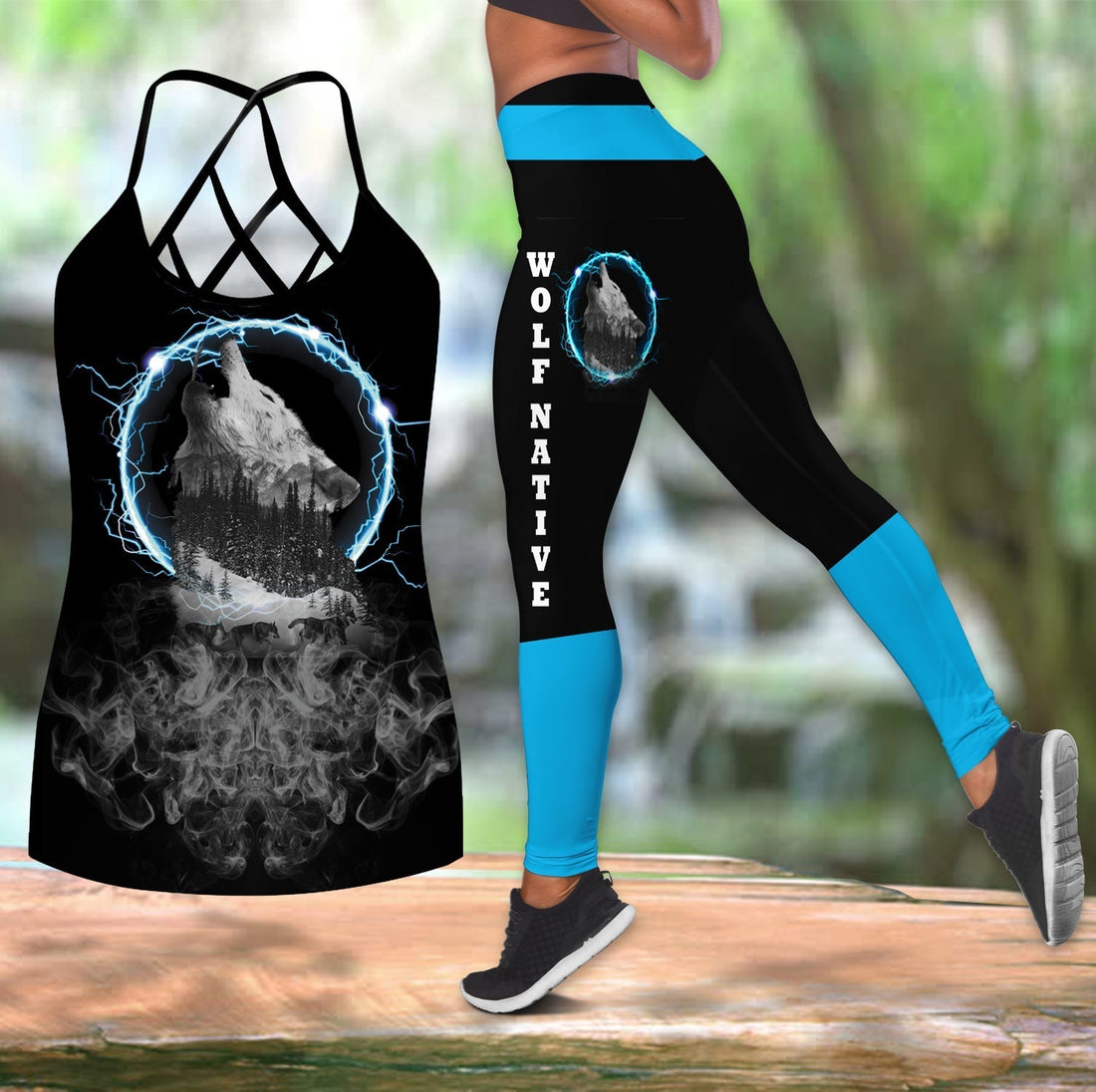 Native American Black and White Howling Wolf Combo Crisscross and Leggings LT10